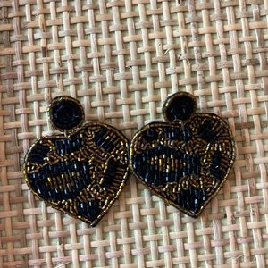 Animal Print Beaded Heart Earrings